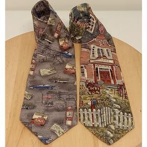 Set Of 2 Tango Americana Series Ties Men's Drive-In Movies Antique Shop 1932
